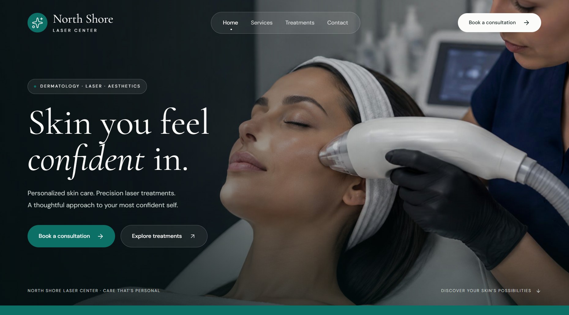 Homepage screenshot of the Northshore Laser Center website concept designed by Clinvaro.